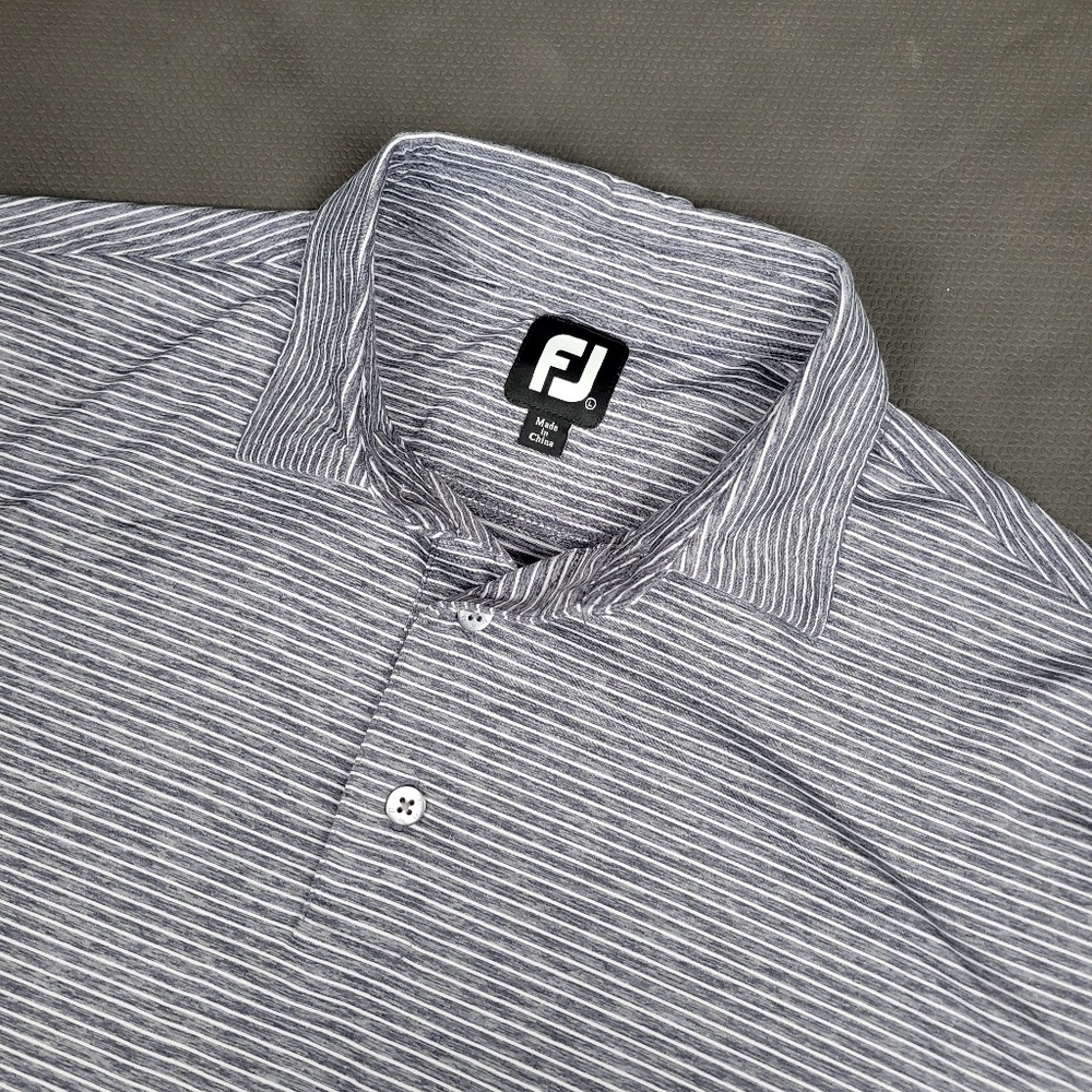 Footjoy Golf Performance Polo Men's Large Striped Blue Short Sleeve